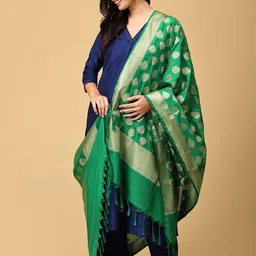 The Mom Store Women Embroidered Regular Raw Silk Kurta with Trousers & With Dupatta-picture-33