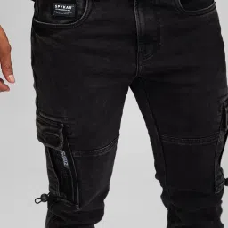 Spykar Black Regular Fit Cargo Jeans image 5