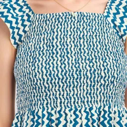 SELVIA Blue & Off White Printed Fit & Flare Dress image 5