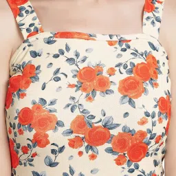 SELVIA Beige & Orange Floral Print A Line Dress image 5