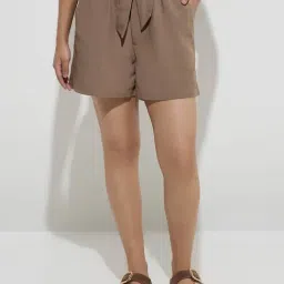LOV by Westside Brown Paperbag-Waist Linen-Blend Shorts with Belt-picture-24