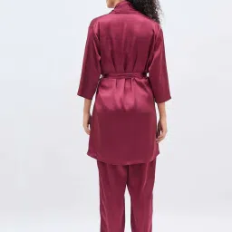 Clovia Maroon Satin Regular Fit Night Suit image 5