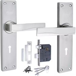 Atom Stainless Steel, Zinc Alloy Silver Door Handle Lock Set, Jupiter-2-S.S-K.Y-Legend-2-picture-16