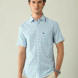 Ad By Arvind Blue Cotton Slim Fit Checks Shirt-picture-27