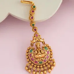 Kushal's Fashion Jewellery Ruby-Green Gold Polished Antique Tikka For women-picture-19