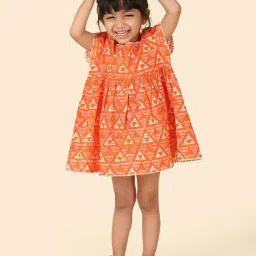 Fabindia Kids Orange Cotton Printed Dress-picture-41