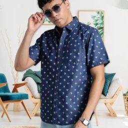Kuons Avenue Midnight Blue Denim Printed Shirt-picture-3
