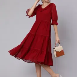 Jaipur Kurti Maroon Self Pattern A-Line Dress image 5