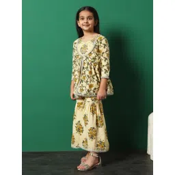 READIPRINT FASHIONS Kids Beige & Yellow Printed Kurti with Gharara image 4