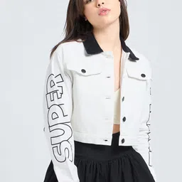 Bewakoof Women Crop Denim Jacket image 5