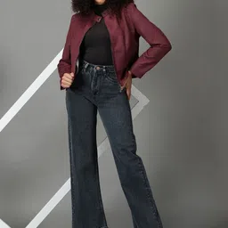 SHOWOFFFF Women Comfort Wide Leg High-Rise Light Fade Acid Wash Stretchable Jeans image 4