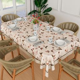 Aura Cream-Coloured Floral Anti-Slip Cotton 6-Seater Table Cover-image-19