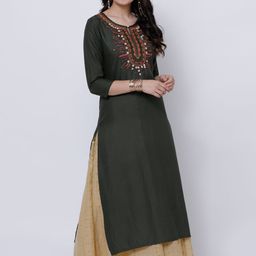 Vishudh Women Olive Green Yoke Design Straight Kurta-picture-13