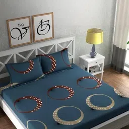 NEW TOWN Multicoloured 210 TC Cotton Fitted Queen Bedsheets With 2 Pillow Covers-picture-23