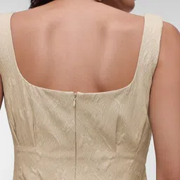 French Connection Textured Shoulder Straps Square Neck A-Line Midi Dress image 3