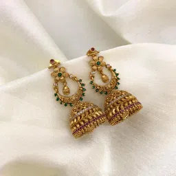 SUNERAA Gold-Plated Artificial Stones Studded Dome Shaped Jhumkas-picture-41