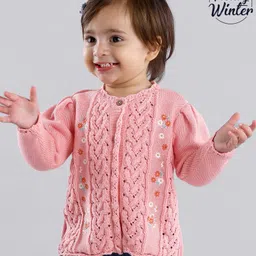 Babyoye Cotton  Full Sleeves Embroidery Sweater - Peach-image-24