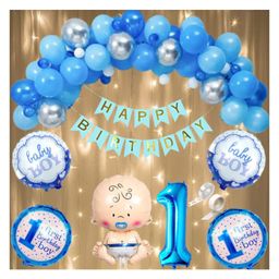 Bubble Trouble 50 pcs Happy 1st Birthday Decoration Kit for Baby Boy Foil Balloons Led Light Decor First Birthday Decorations Boy 1 Year Bday Decorations Items Balloon Arch Garland (Pack of 50, Blue)-picture-2