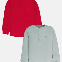 Kiddopanti Pack Of 2 Cotton Full Sleeves Brand Name Text Printed Tees - Red & Lt Grey-picture-27