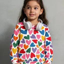 Babyhug Cotton Knit Full Sleeves Sweatshirt with Hearts Print - White-image-49