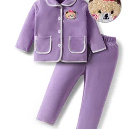 Mark & Mia Full Sleeves Winter Night Suit with Animal Patch & Pocket - Lilac-picture-16
