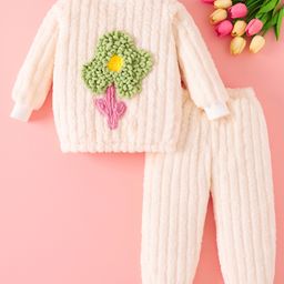 Mark & Mia Full Sleeves Winter Wear Night Suit with Floral Applique - Cream-picture-33