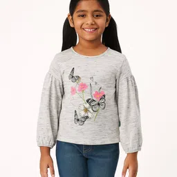 JusCubs Cotton Knit Full Sleeves Floral Printed Tee - Grey-picture-14