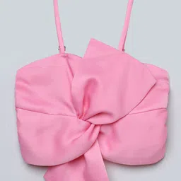 Taffykids Satin Woven Sleeveless Bow Knot Detailed Crop Top - Pink-picture-20