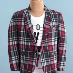 Rikidoos Full Sleeves Plaid Checked Jacket & Tee Set - Maroon & White-picture-17