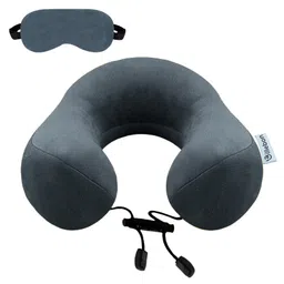 Billebon Premium Neck Pillow Grey Fibre Filled Travel Pillow with Eye Mask-picture-10