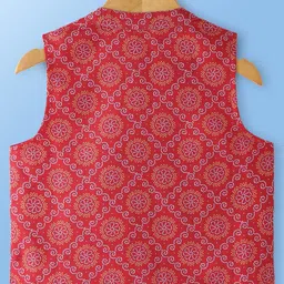 Babyoye Woven Full Sleeves Printed Kurta Pyjama Set with Bandhani Print Jacket - Multicolour image 3