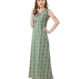 Piu Cotton Woven Sleeveless Abstract Printed Maternity Nighty - Green image 4