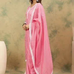 DIVASTRI Women Ethnic Motifs Embroidered Regular Thread Work Kurta with Trousers & With Dupatta image 3