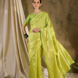 DEVATITHI Woven Design Pista Green Banarasi Silk Saree-picture-24