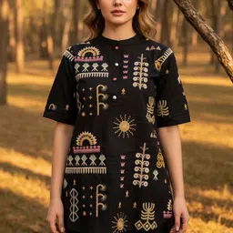 ZUMMER Embroidered Mandarin Collar Tunic With Trousers Co-Ords image 5