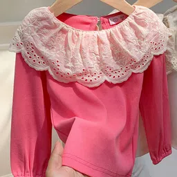LULU & SKY Girls Colourblocked Peter Pan Collar Long Sleeves Cotton Top-picture-21