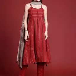 Anouk Women Woven Design A-Line Kurta With Trousers & Printed Dupatta image 5