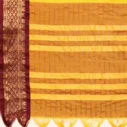 KALINI Yellow & Maroon Checked Zari Silk Cotton Saree image 5