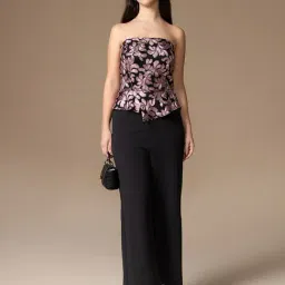 Kazo Black & Pink Polyester Floral Jumpsuit-image-99