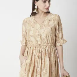 R&B Beige Polyester Printed Fit & Flare Dress-picture-43