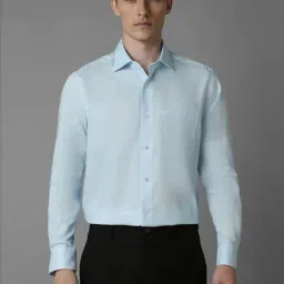 Louis Philippe Blue Cotton Regular Fit Self Pattern Shirt-picture-19