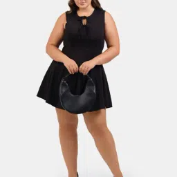 VIRGIO Black Flared Fit Solid Dress-picture-13