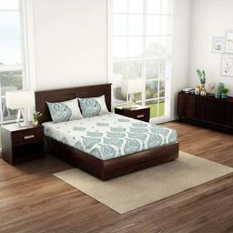 Spaces Off-White & Green Cotton 144 TC Double Bedsheet with 2 Pillow Covers-picture-14