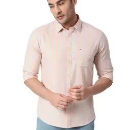 Basics Orange Cotton Slim Fit Striped Shirt-picture-22
