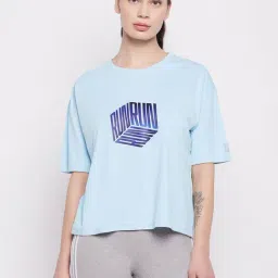 Clovia Sky Blue Graphic Print Sports T-Shirt-image-6
