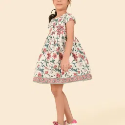 Fabindia Girls Off White Cotton Hand Block Printed Dress image 5