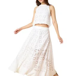 Allen Solly White Cotton Embroidered Maxi Skirt image 5