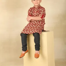 Fabindia Boys Red Cotton Printed Kurta image 5