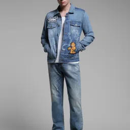 Jack & Jones Blue Cotton Regular Fit Printed Denim Jacket image 5