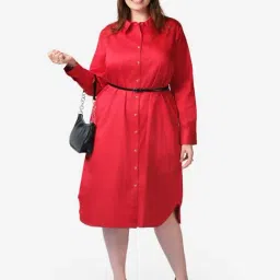 VIRGIO Red Regular Fit Solid Dress-picture-26